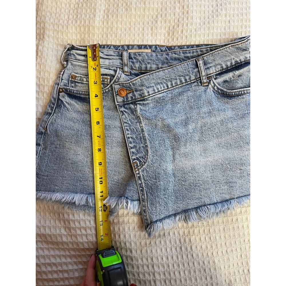 Pilcro Anthropologie Medium Wash Distressed Nood Zelus Denim Micro Mini Skort 26 - Picture 7 of 12